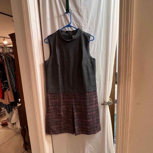 Halogen gray tweed drop waist length mixed media dress size s