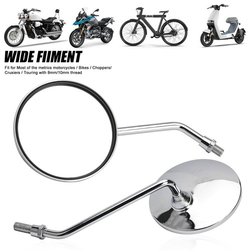 Chrome Motorcycle Rear View Mirrors 10mm Fits Honda Suzuki Kawasaki ...