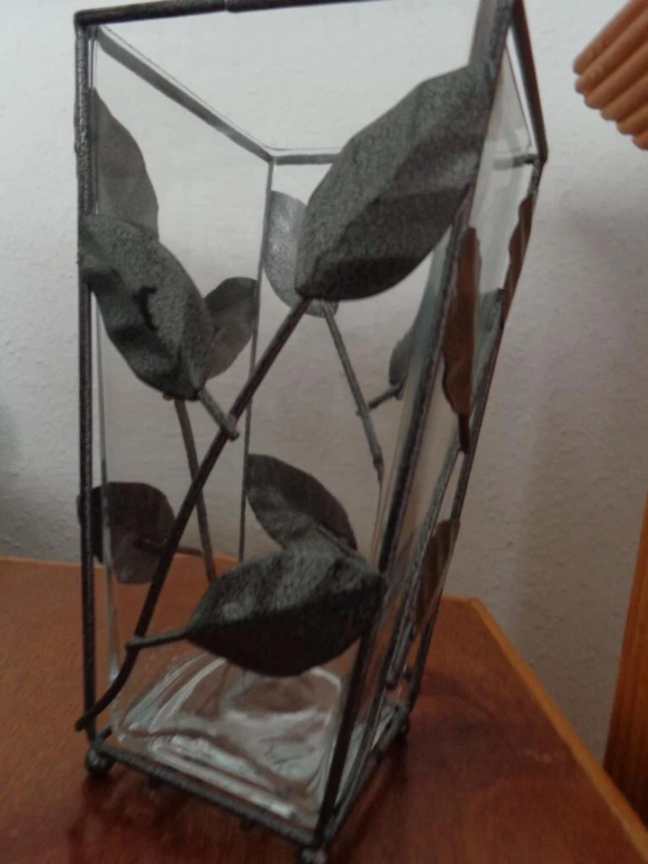 GLASVASE 18 cm, Glaseinsatz mit dekorativer Metallummantelung, Kugelfüßchen, neu