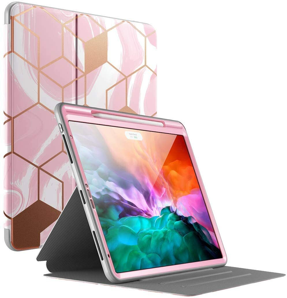 iPad Pro 12.9 2020/2018 Tablet Case Folio Cover w/Built-in Screen Protector Pink-image