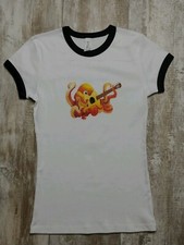 Bella  Canvas Womens Small Ringer T-Shirt Rocker Octopus Guitar White  Black