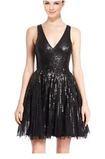 Parker Black Sleeveless sSequin Fit-and-Flare Party Dress 2 Reg $495.00 NWT