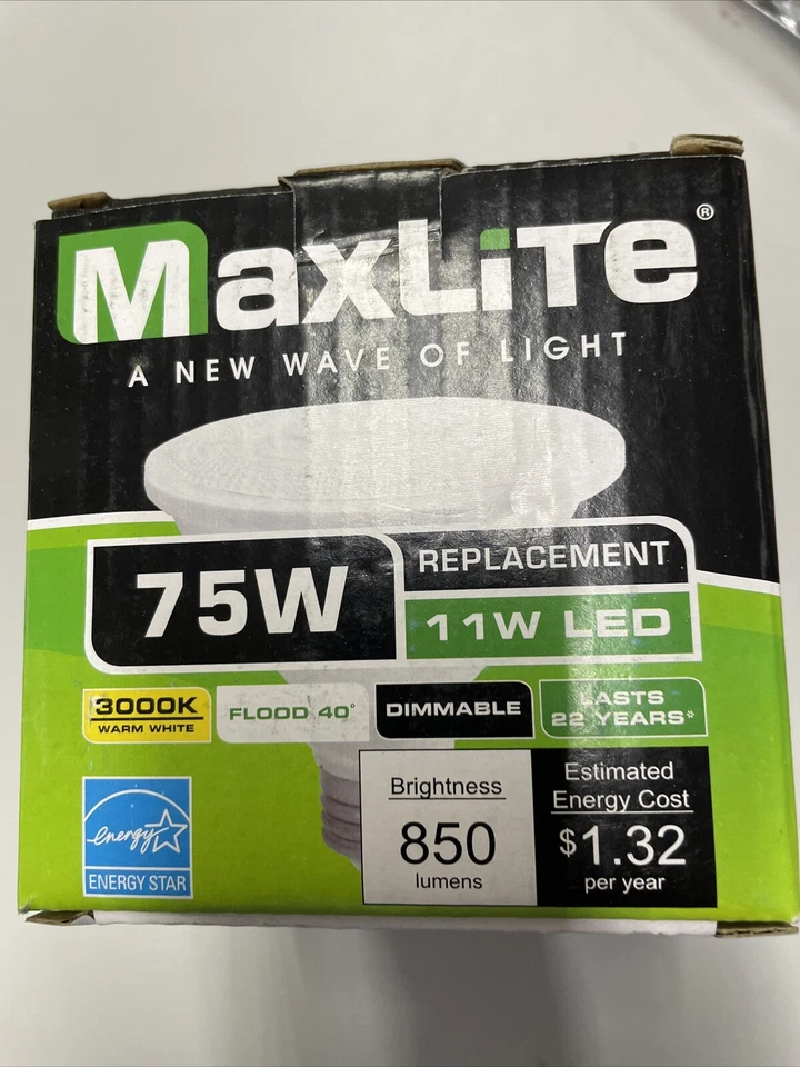 LED MaxLite 11P30D27FL Single 11 Watt Warm White  Damp Rated Flood 6pk - Image 4 of 4