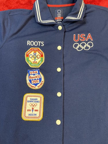 Vintage Roots Polo Shirt XXL USA Olympic Snap Short Sleeve Warm Up Navy Shacket - Picture 5 of 16