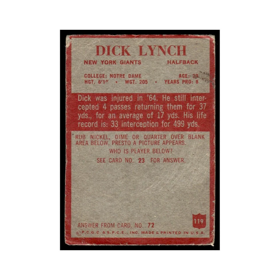 1965 Philadelphia (Damaged) Dick Lynch Giants #119 - Image 2 of 3
