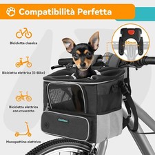 Cestino Anteriore Bici per Cani fino a 4KG, Cesta Cani Bicicletta con Supporto