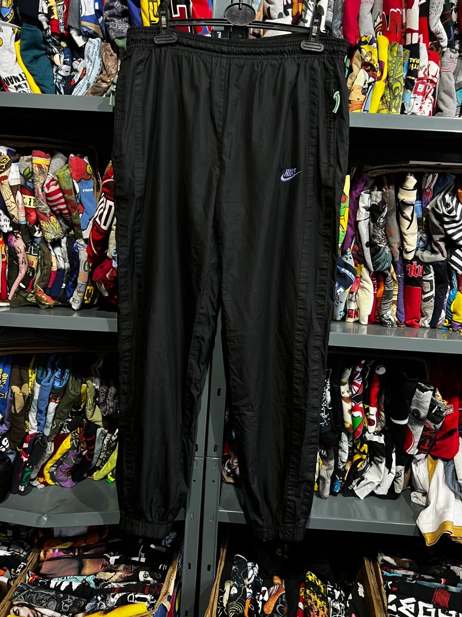 00s Mens Vintage Nike Track Nylon Pants swoosh streetwear y2k pants Size L  black