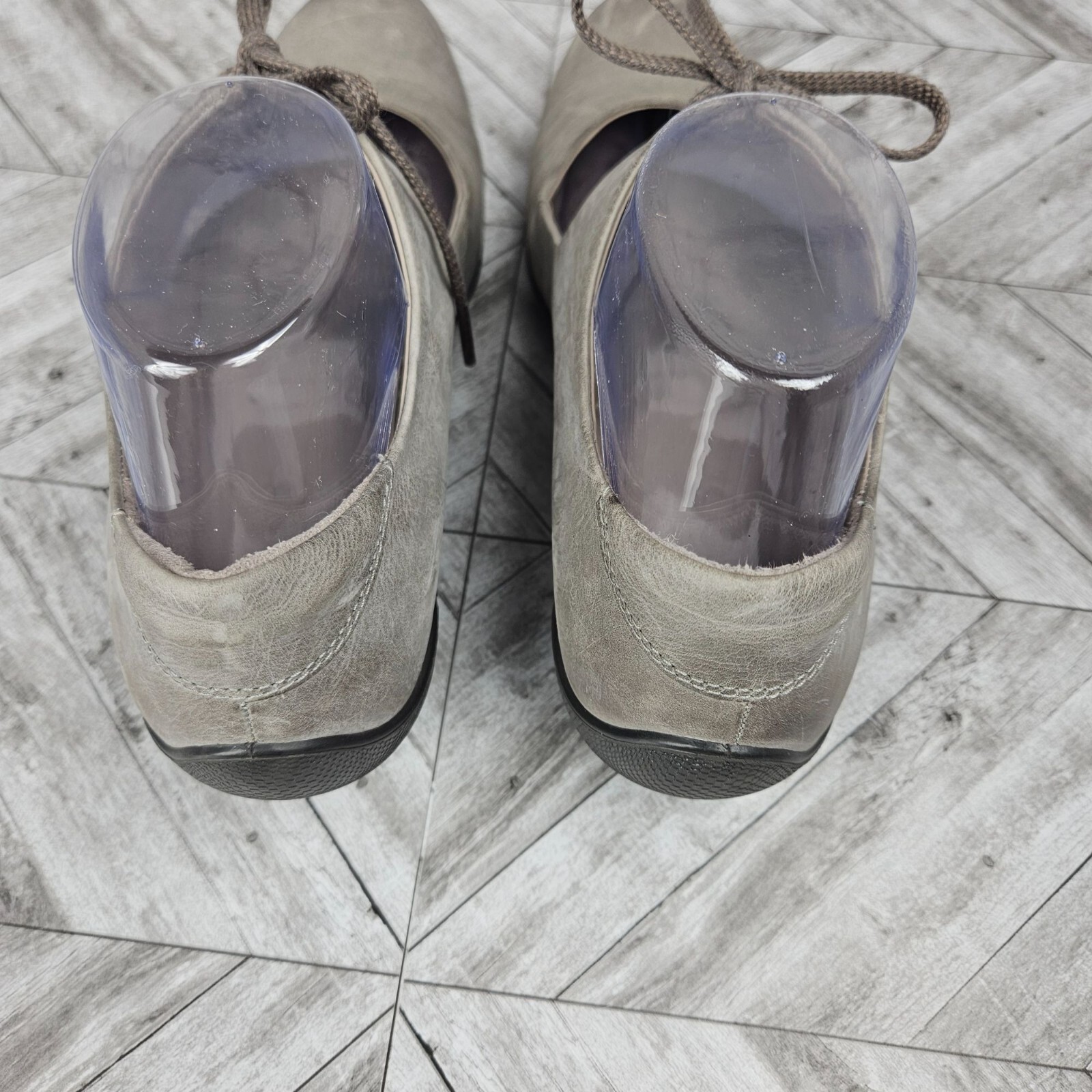 SAOLA ECCO GRIGIO TACCO BASSO MARY JANE SCARPE STRINGATE donna 40 US 9 pelle suola gomma