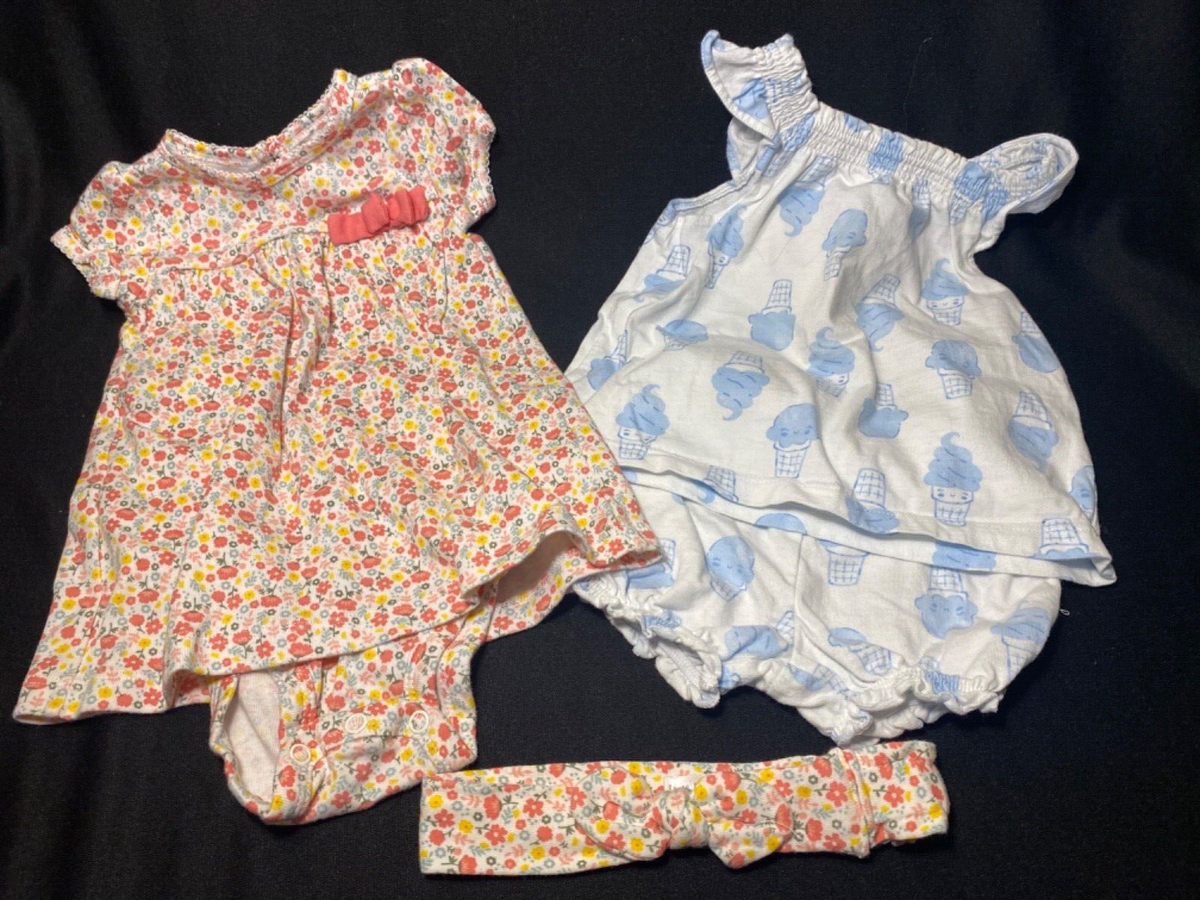 carters ice cream dress 2 Carters 2 Piece Outfits Floral Dress W Bow 6-9 M ice Cream Sz 9M Blue  White