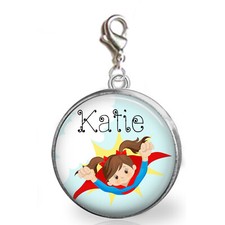 Personalized Superhero Girl Clip On Charm for Bracelet Zipper Backpack Charm