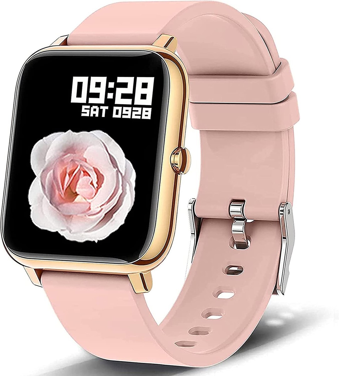 Smart Watch (Pink-Gold) Android iOS Blood Pressure, Oxygen