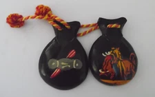 Vintage Pair Of Hand Painted Spanish Castanets Bull Fighter
