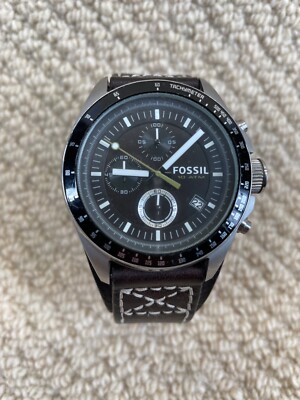 Fossil Decker Watch Tachymeter 10 ATM Leather Strap Analog New