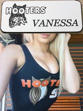 ~NEW~ VANESSA HOOTERS Girl Uniform Collectible Pin Badge Tag WHTIE NAME TAG