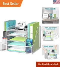 Large Capacity Mesh Desk Organizer - 5-Tier with Sliding Trays and File Holder