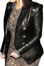 Kim Kardashian Double Breasted Motorcycle Leather Blazer Coat Jacket New
