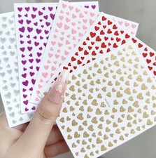 3D Glittery Heart Nail Art Stickers Valentine's Day Decals Red Pink Gold D4701