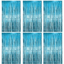 6 Pack Light Blue Fringe Backdrop Curtains, Light Blue Streamers Party...