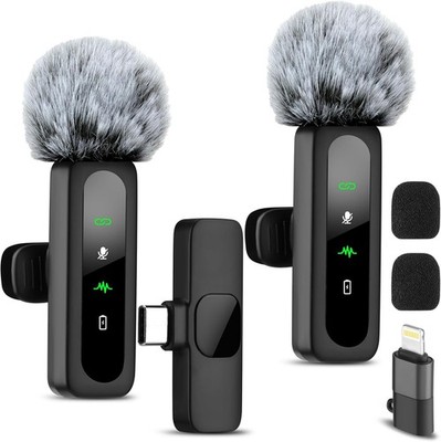 Dual Wireless Microphone for iPhone Android USB-C Live Stream Interview Mic Pro