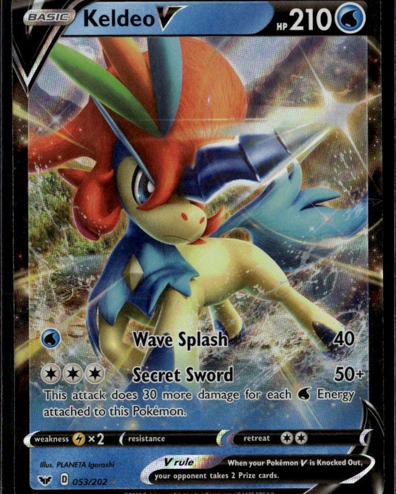 Keldeo V Ultra Rare SWSH01 Sword & Shield Base Set 053/202 Water Holo Pokemon Ca