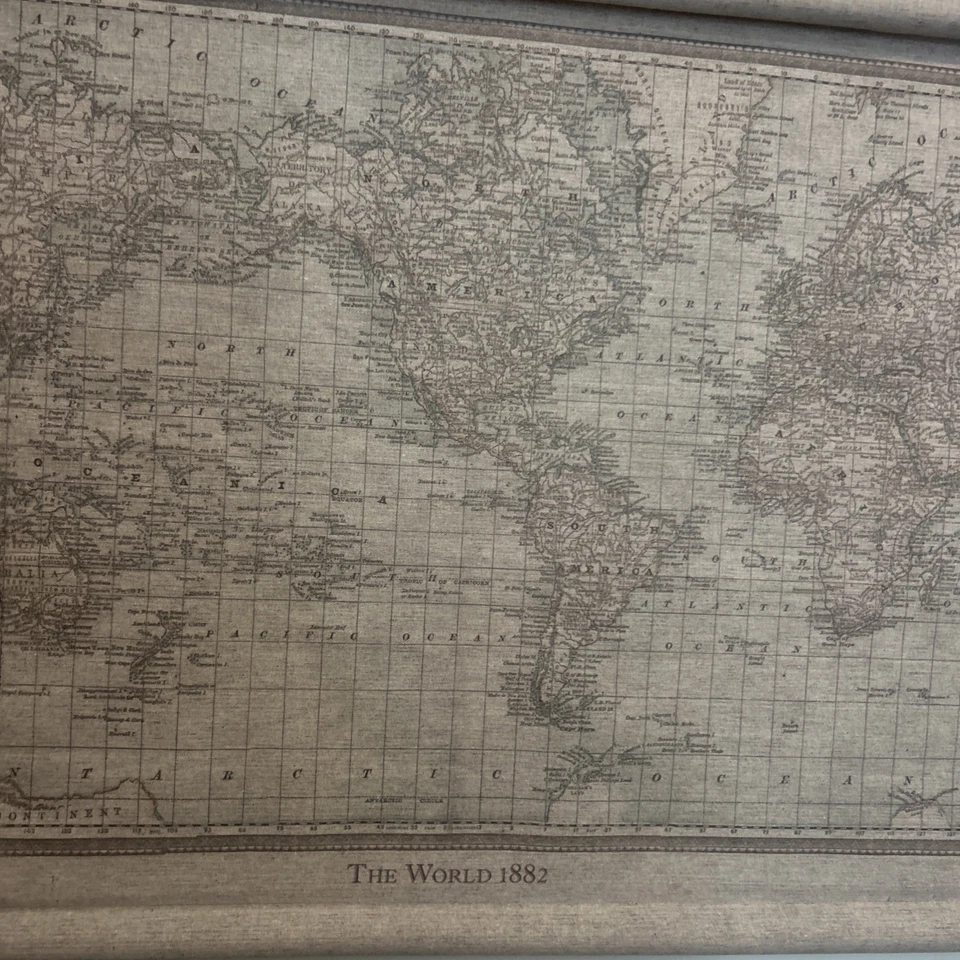 VTG? The  World 1882 Map Linen Tapestry Wall Decor Approx 24x34 Rope And Dowels - Image 2 of 4