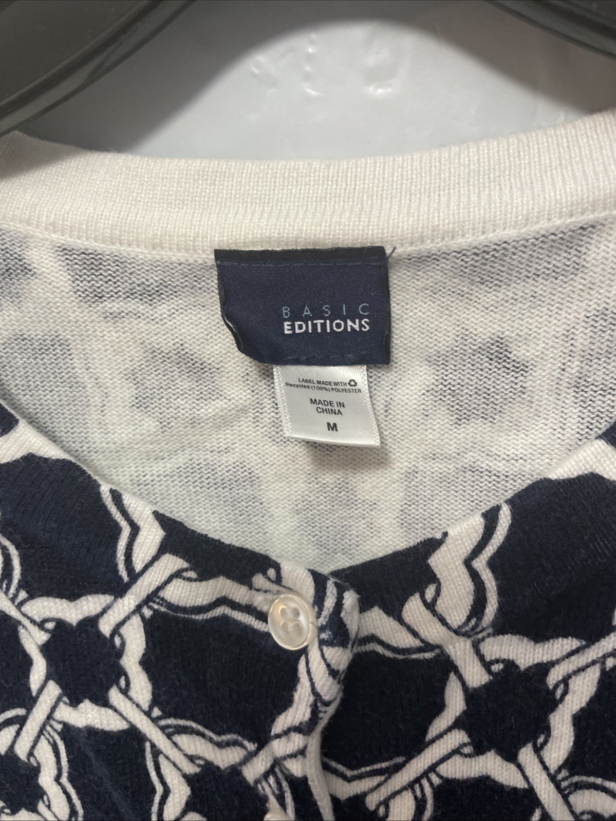 Basic Editions Blue Patterned Cardigan Women’s Si… - image 2