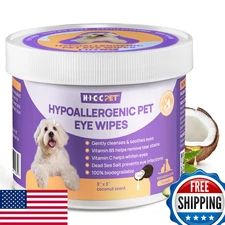 HICC PET 100pk Hypoallergenic Pet Eye Wipes Dog Cat Tear Stain Cleaner Gentle