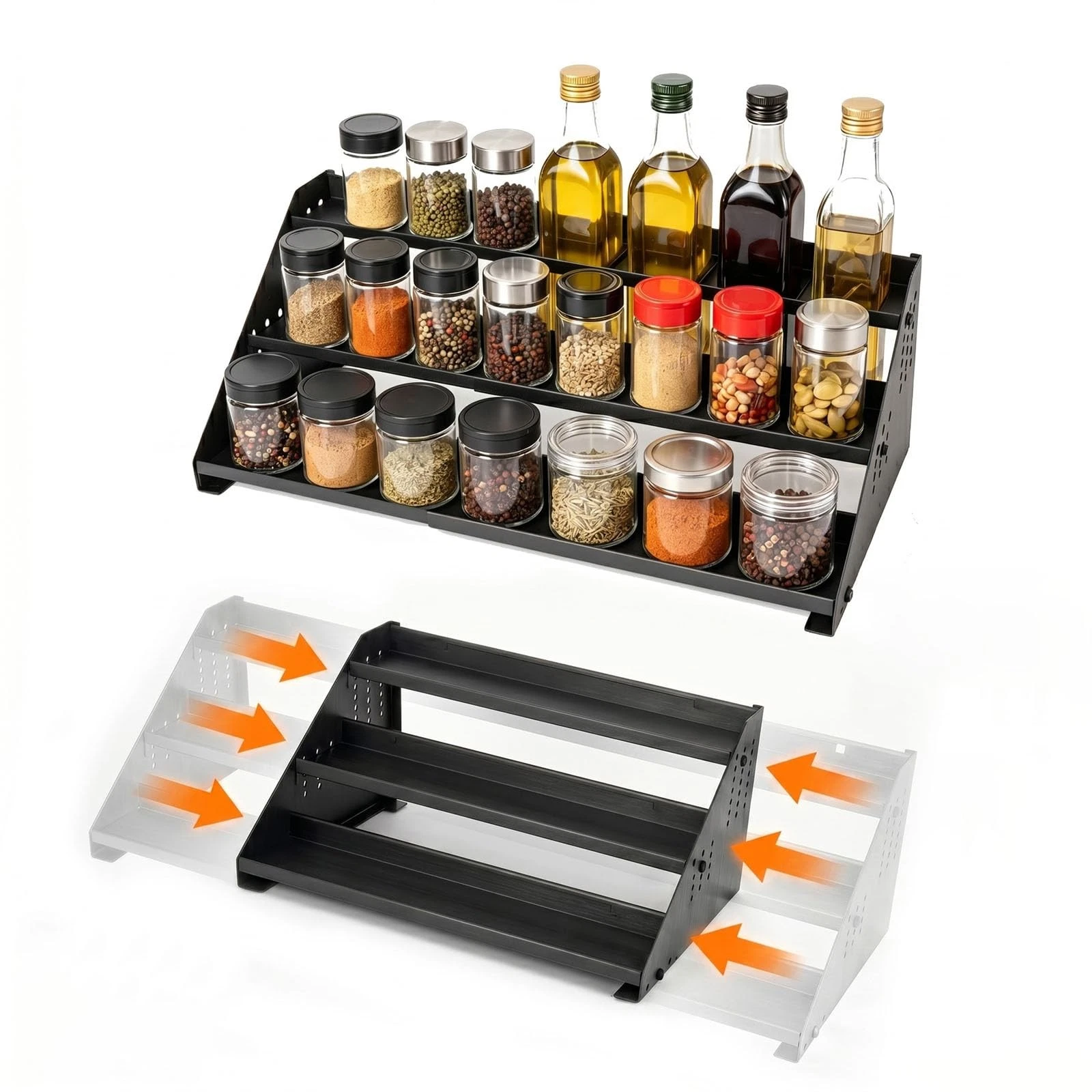 3 Tier Spice Rack Organizer for Cabinet, Expandable Metal Spice Organization ...