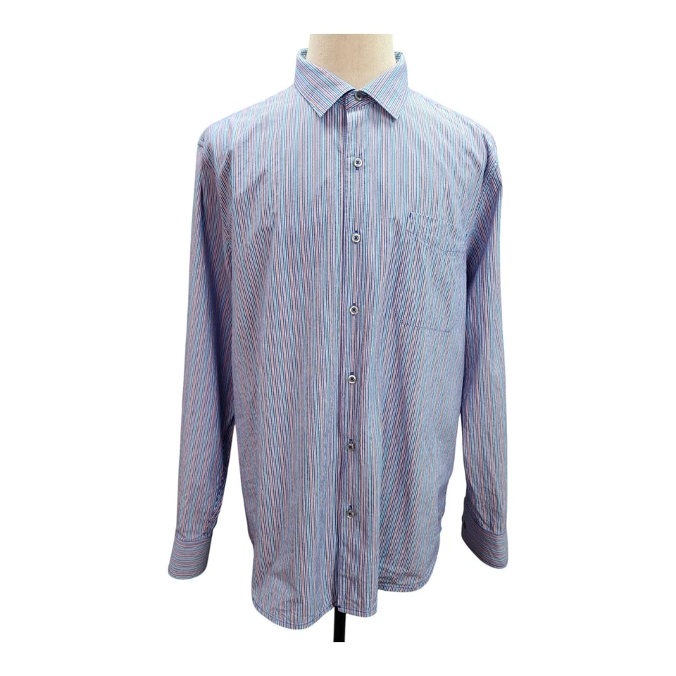 Camisa de Vestir Tommy Bahama Hombres XLARGE Rojo Azul Rayas Botones Carrera Informal Foto 2 de 4