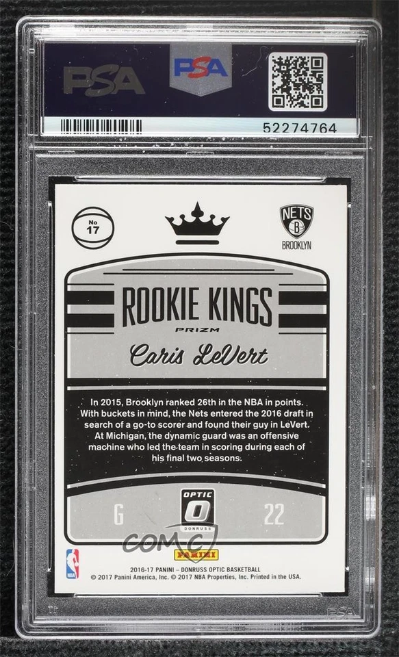 2016 Donruss Optic Rookie Kings Holo Silver Prizm Caris LeVert #17 PSA 9 MINT RC - Image 2 of 2