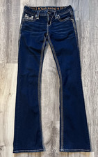Rock Revival Jeans Womens 26x33 Blue Denim Easy Boot Yui EmbroideredStuds EUC