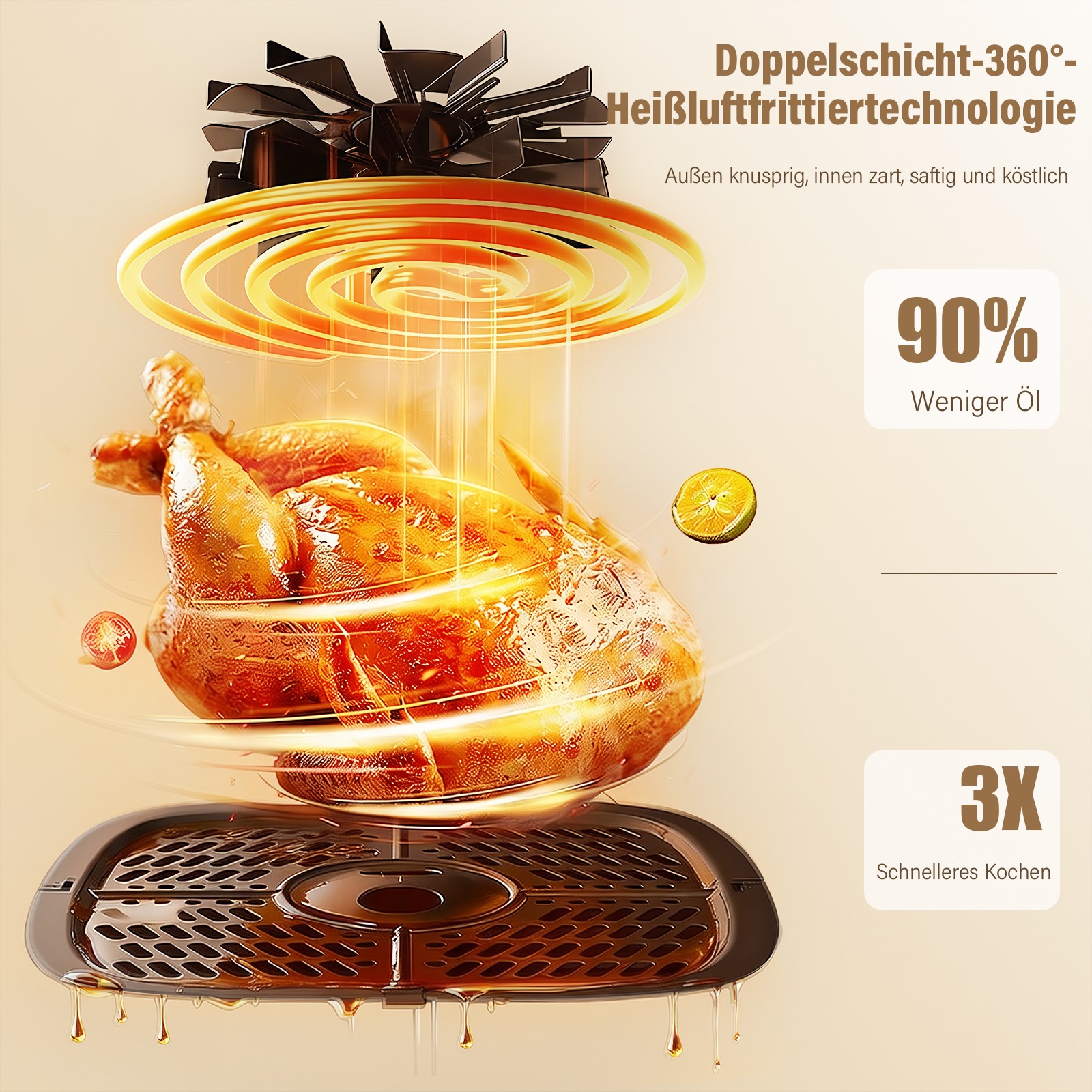 Friggitrice ad Aria Calda Airfryer con Finestra 1600W 6,5L 10Programmi Schermo a Colori foto 6