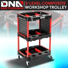 260LBs 3-Level Composite Warehouse Garage Office Rolling Trolley w/ Pegboard Red