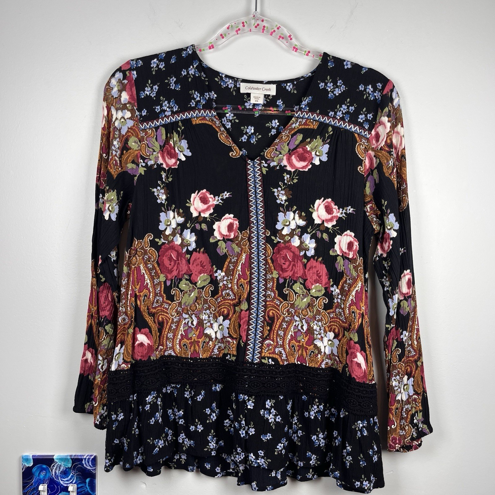 Coldwater Creek Black Floral Lace Boho Career Ray… - image 1