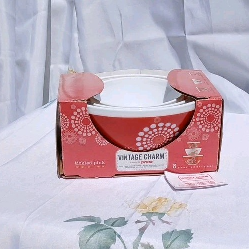 Vintage Charm Inspired by Pyrex Brand New In Box Tickled Pink (Box