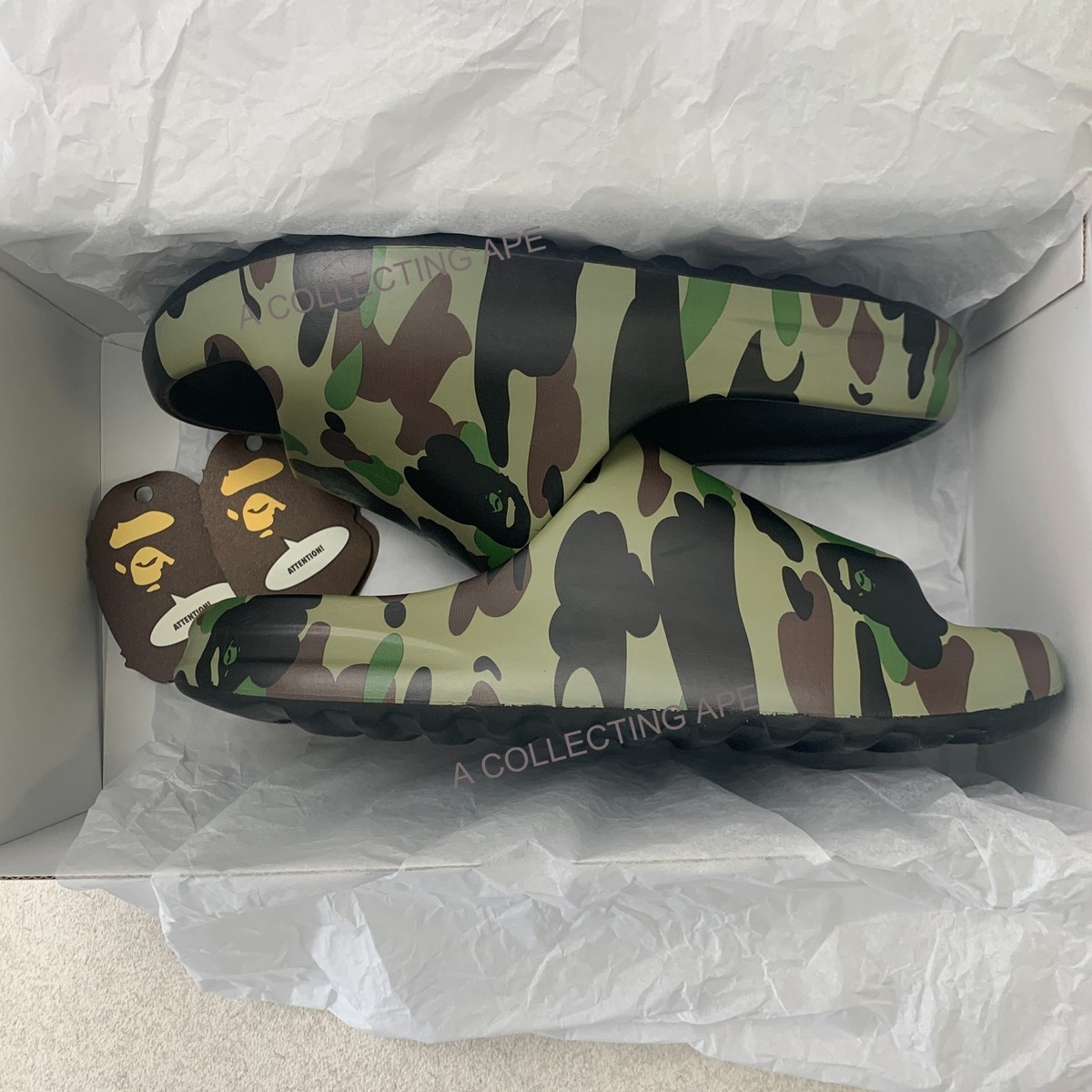 BAPE A Bathing Ape 1st Camo Slide Sandals Green Men's US Size 10