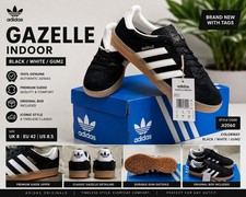 Image of Adidas Gazelle Indoor Black White Gum UK 8 BNIB Trainers JI2060 Originals