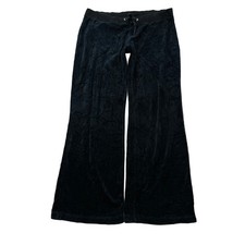 Juicy Couture Women's Black Velour Flared Wide Leg Track Pant Loungewear Size M
