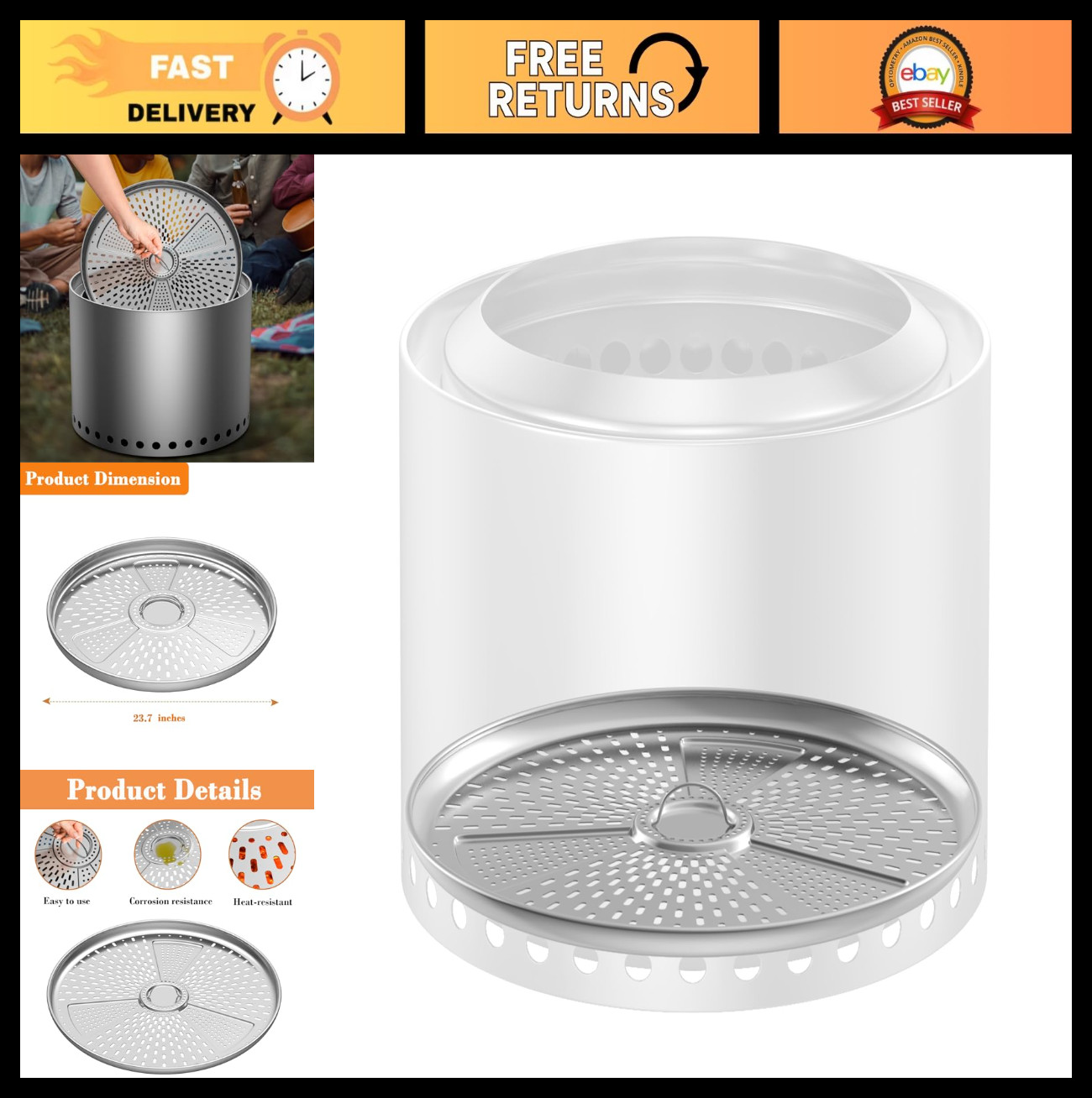 23.7" Stainless Steel Pellet Adapter for Outdoor Fire Pit, Y