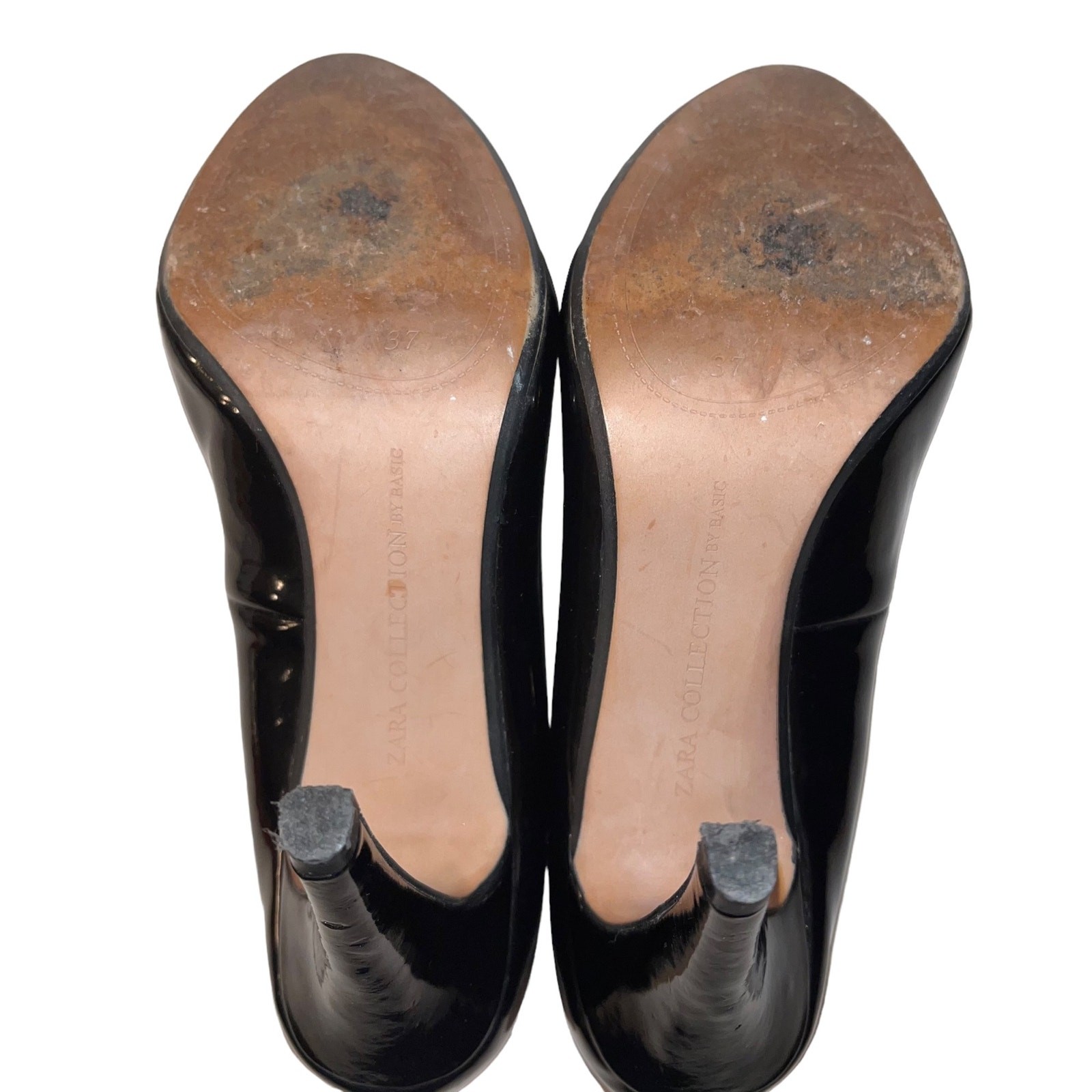 Zara Basic Black Patent Leather Platform Heels Si… - image 8