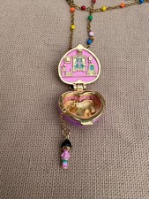 POLLY POCKET Heart Pendant Purple Enamel Locket Necklace RETRO