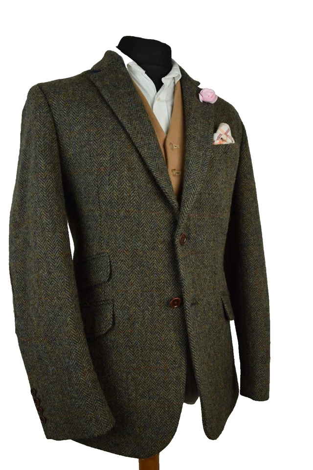 Harris Tweed CREW CLOTHING Tailored Country Green Checked Blazer Jacket 42R #46 - Image 3 of 4