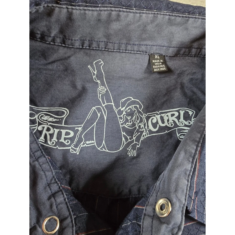 Rip Curl Shirt Mens XL Blue Striped Western Short Sleeve Pearl Snap Cowboy - Image 2 of 4