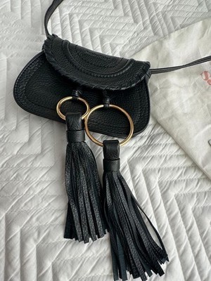 See By Chloe Mini Shoulder Bag Black Leather Gold Hardware Fringe