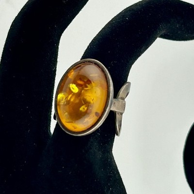 Jay King DTR 925 Sterling Amber Oval Bezel Split Shank Ring Size 5 1990s Vintage