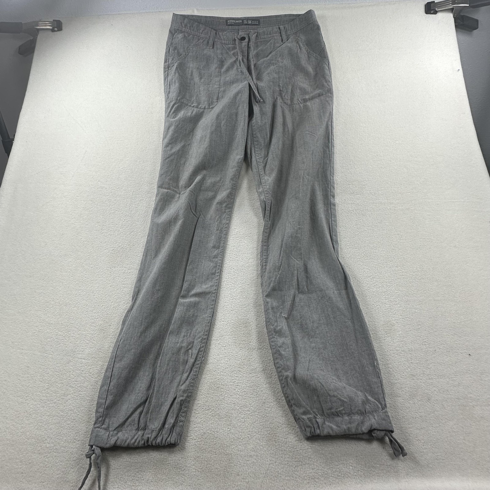 Icebreaker Merino Pants Womens 12 Gray Drawstring Hem Hiking Travel Lightweight