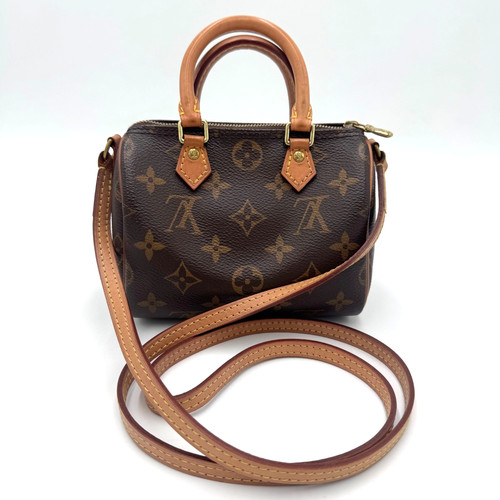 Louis Vuitton Nano Speedy Shoulder Handbag Monogram M61252 Brown Used #TY0220