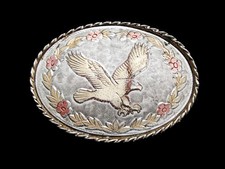 MB01104 VINTAGE 1970s BALD EAGLE W/ FLORAL PATTERN BELT BUCKLE