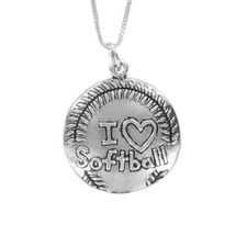 Sterling Silver I Love Softball Necklace   Inspirational Quote Gift Card Jewelry