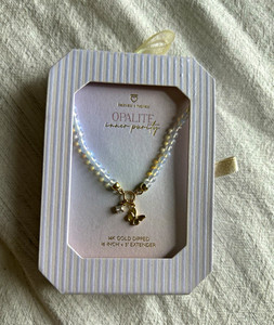 Authentic Beloved Inspired Opalite Beaded Butterfly Necklace Gold Plated 16 3